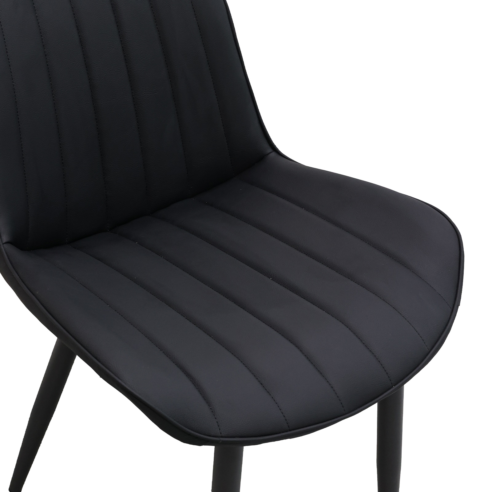 Black PU Leather Dining Chair With Metal Legs, Wave Pattern Upholstered Armless Chair Set Of 6 For Kitchen, Restaurant, Living, Meeting Room_maomaolike.com